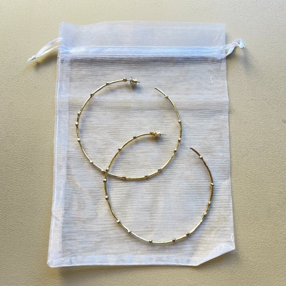 Melinda Maria 3" Big Ass Hoops Earrings Gold White Diamondettes Crystals